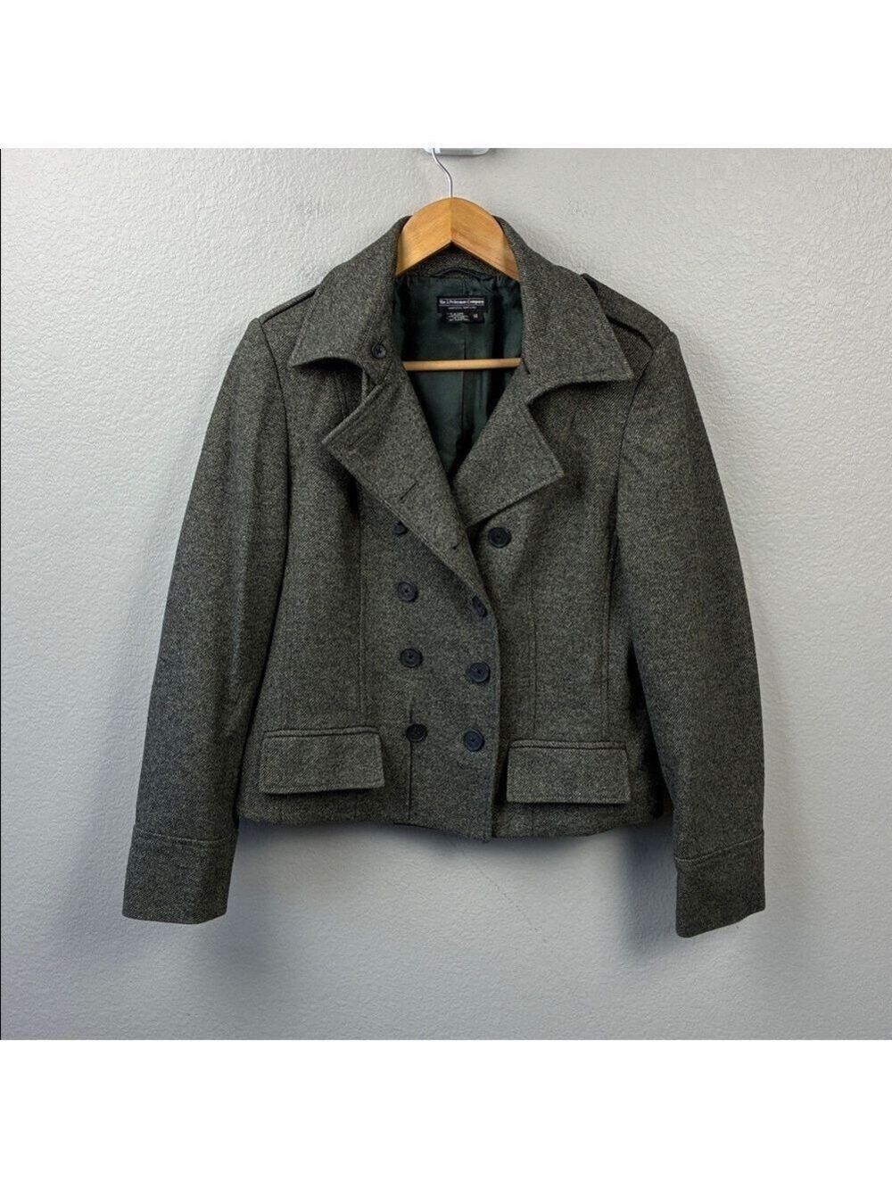 J. Peterman Silk/Wool Peacoat Gray Herringbone Tweed Blazer Jacket 14